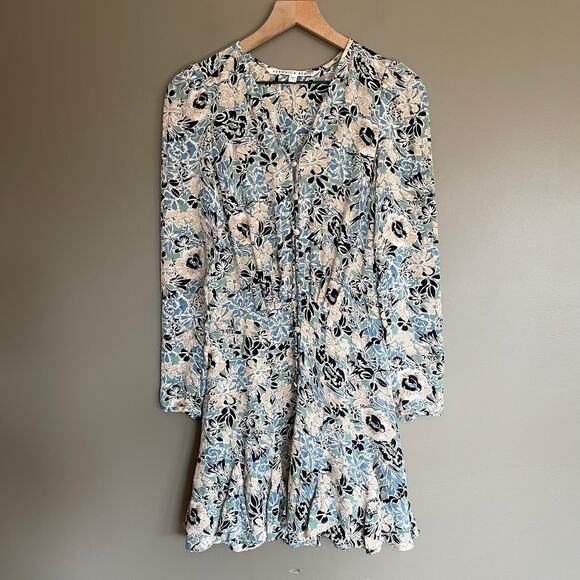 Veronica Beard Riggins Dress Blue Sz 0 Silk Floral Blouson Flouncy Ruffles Chic‎ - Picture 3 of 16
